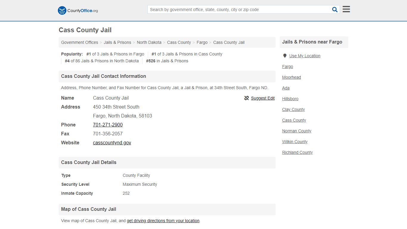 Cass County Jail - Fargo, ND (Address, Phone, and Fax)